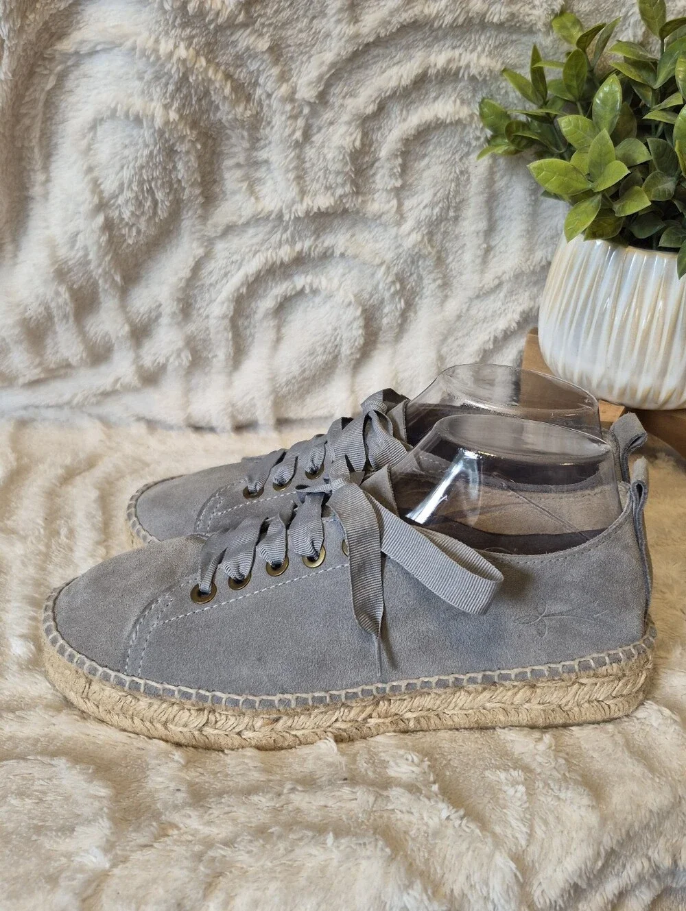 Manebi Hampton Double Sole Platform Espadrille Sneakers Grey Suede Size 8.5